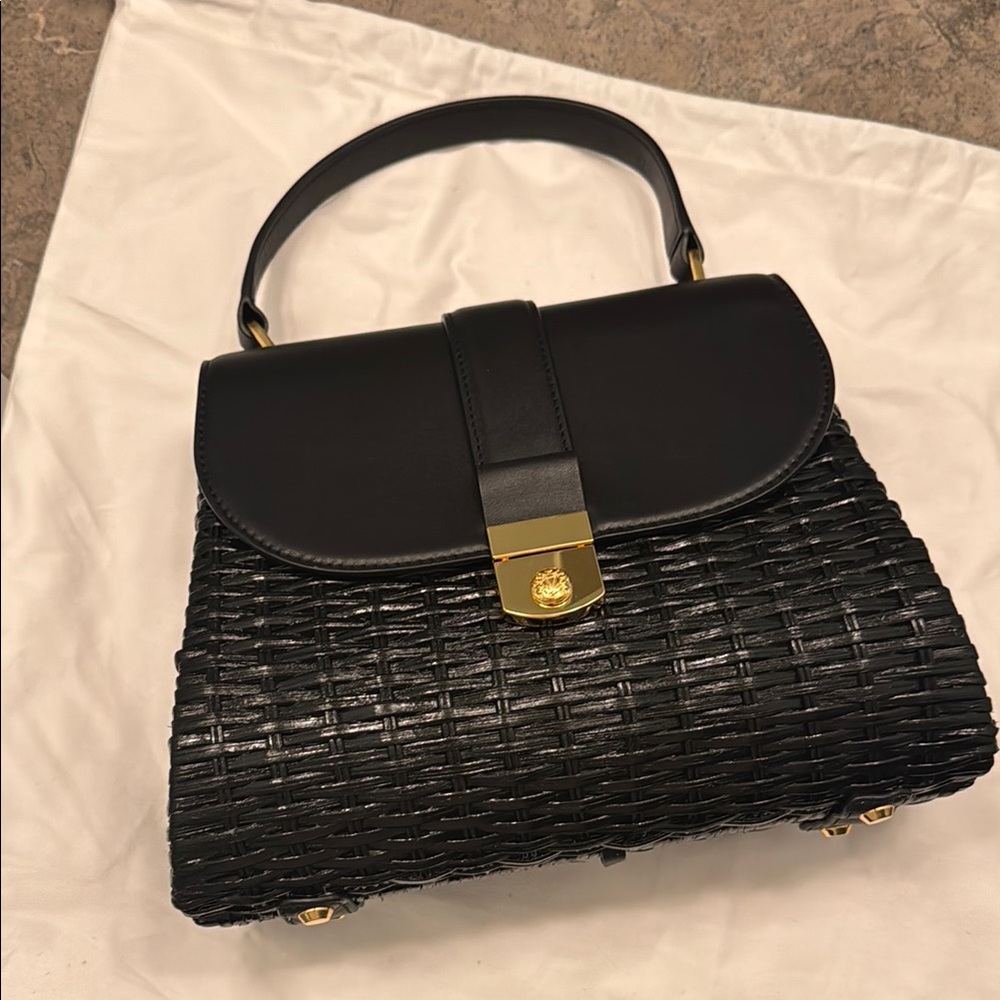 Veronica Beard Women’s Black Crest Lock Basket Weave Bag Purse